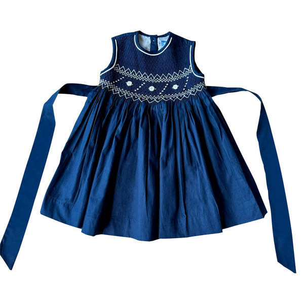 Bella Navy Rose Smock Dress - Cou Cou Baby