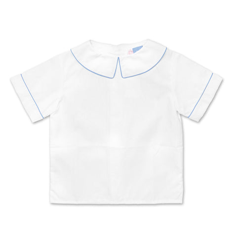 Boys White Collared Shirt With Pale Blue Trim - Cou Cou Baby