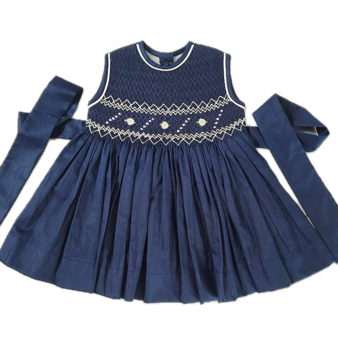 Bella Navy Rose Smock Dress - Cou Cou Baby