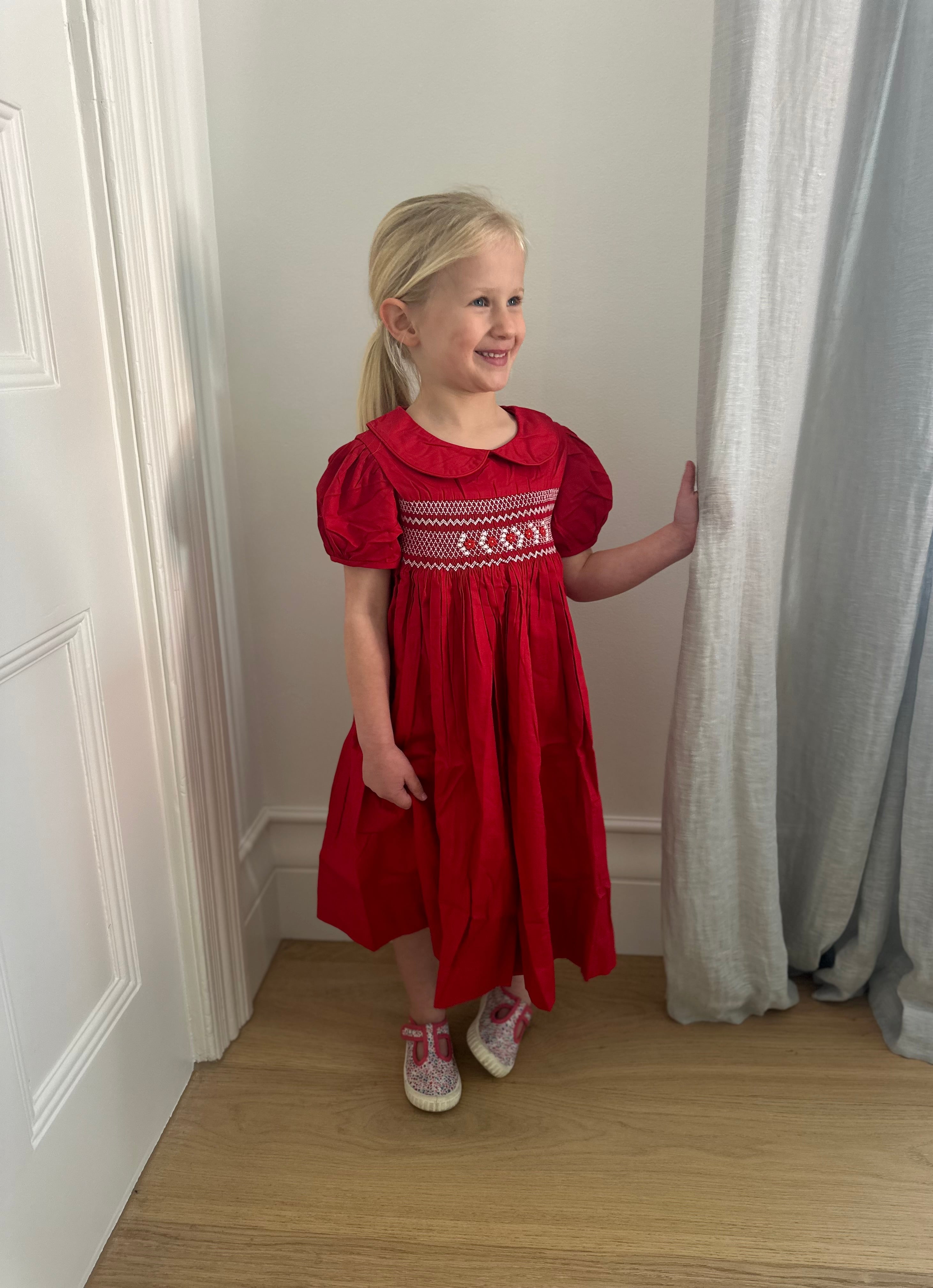 Bella Cap Sleeve Red Smock Dress - Cou Cou Baby