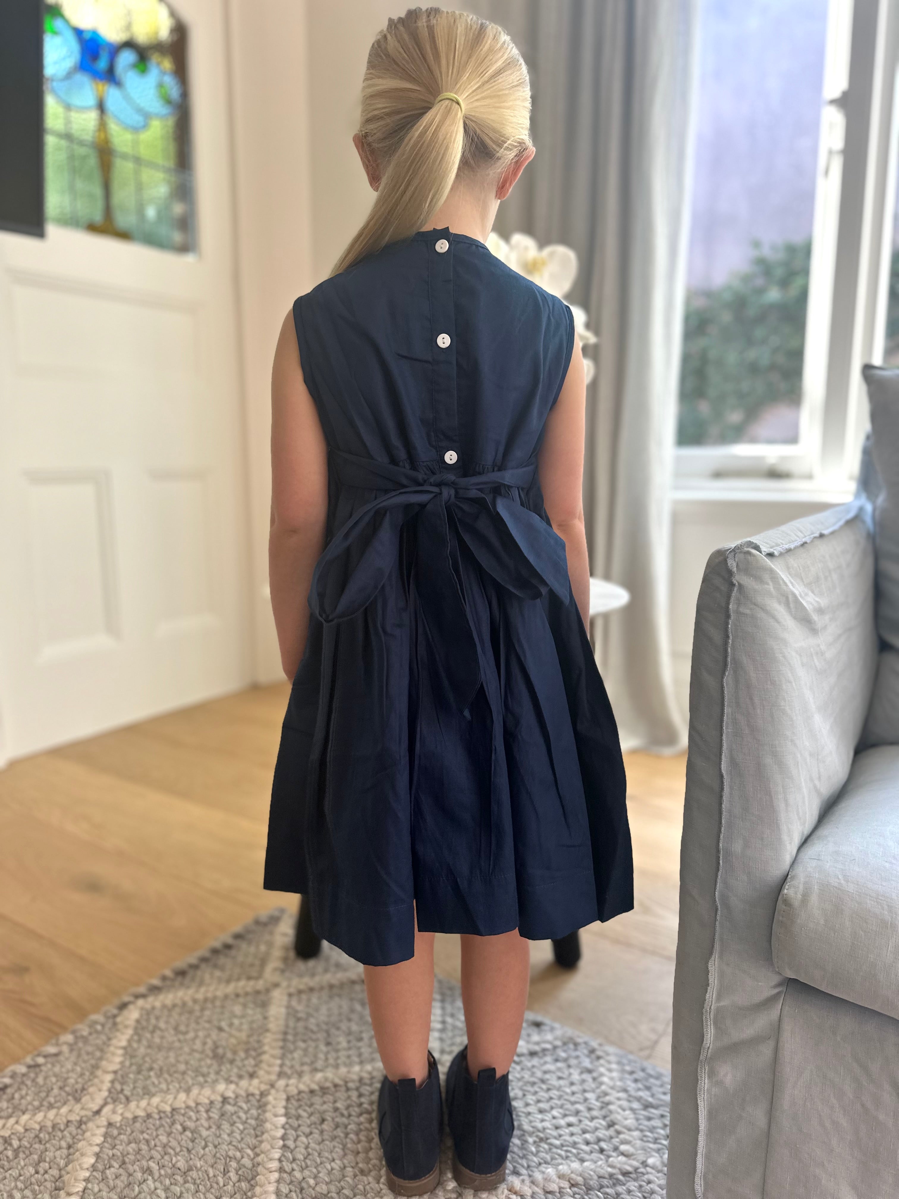 Bella Navy Rose Smock Dress - Cou Cou Baby