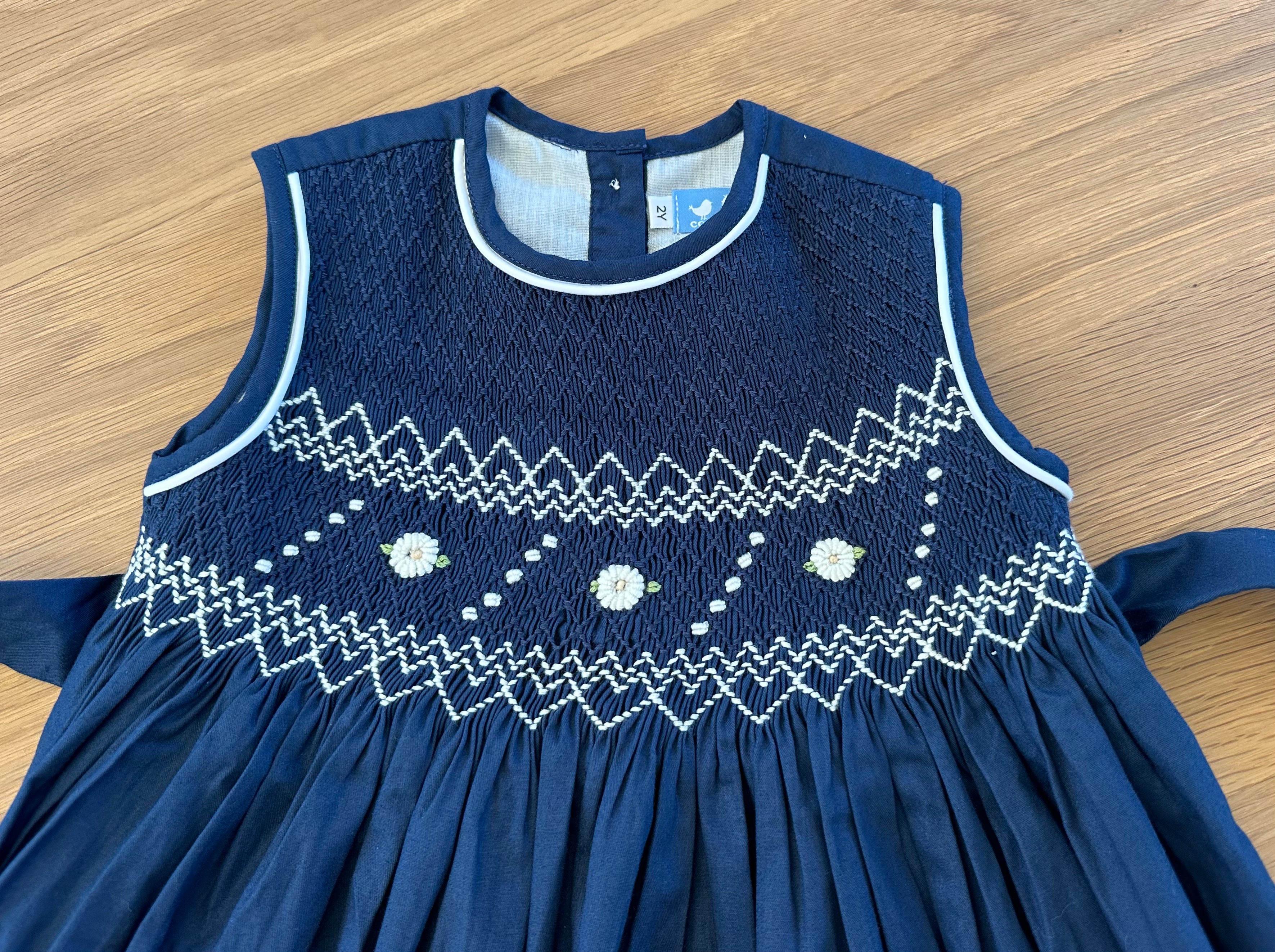 Bella Navy Rose Smock Dress - Cou Cou Baby