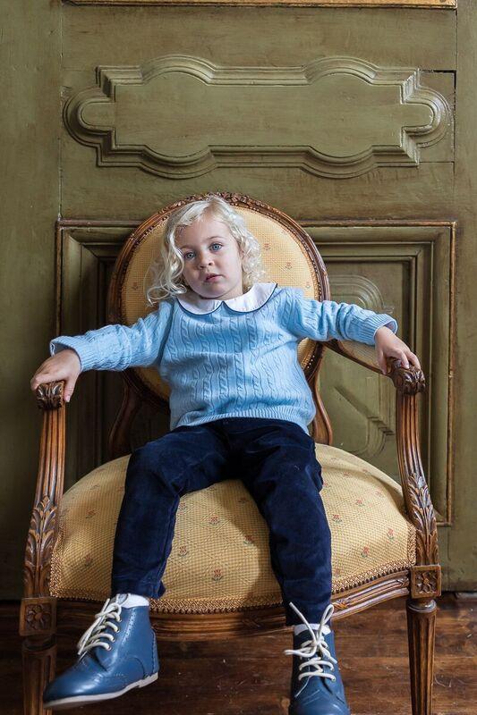Boys White Collared Long Sleeve Shirt With Navy Trim - Cou Cou Baby
