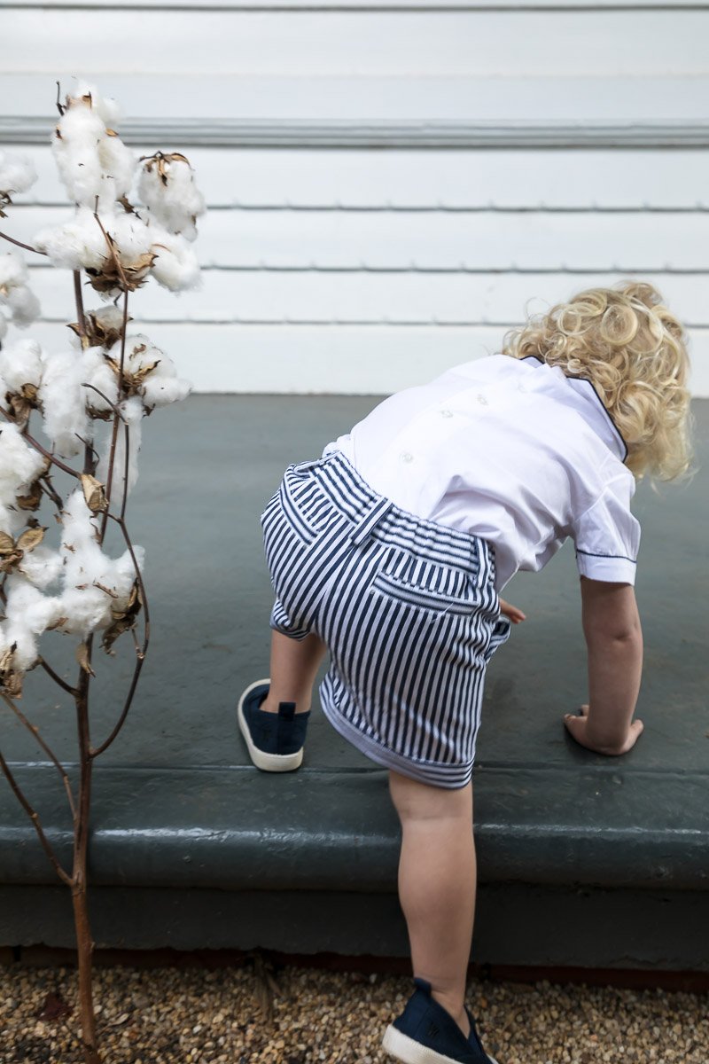 Denim Stripe Shorts In Navy And White - Cou Cou Baby