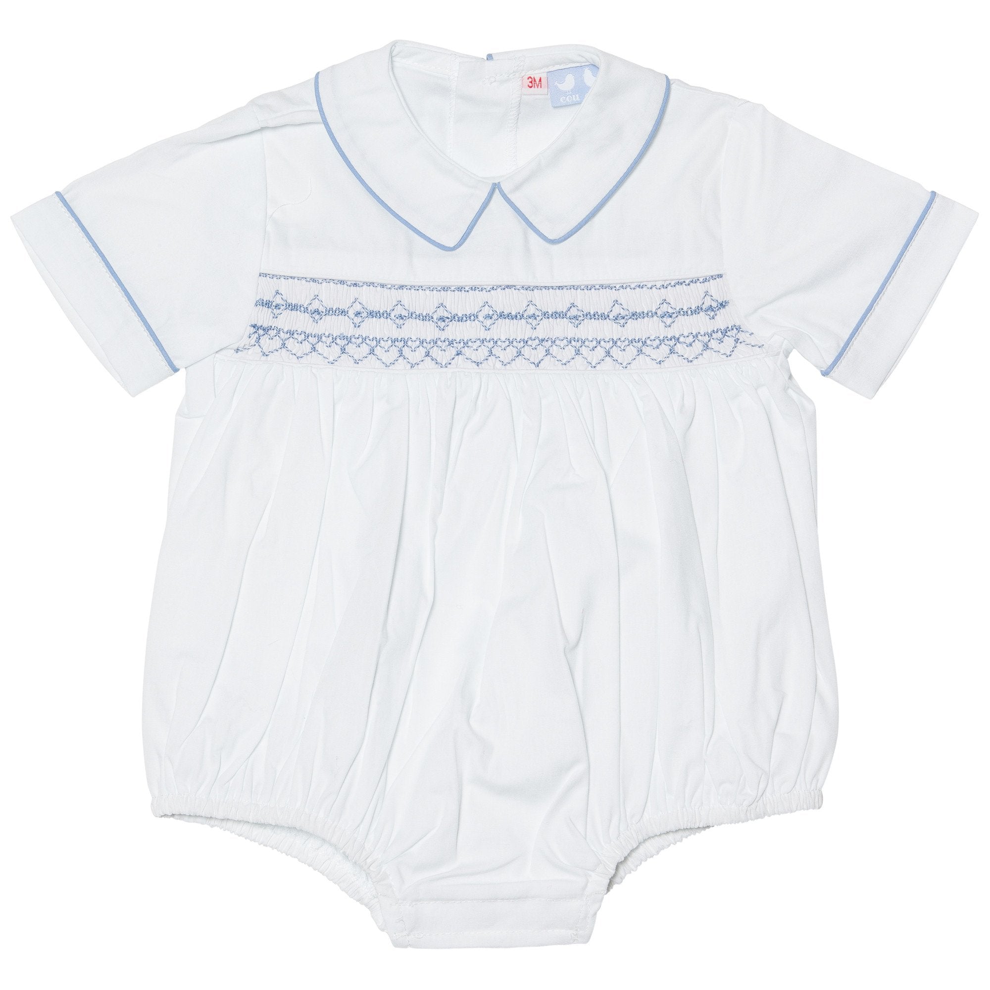 Tilly Pale Blue Smocked Romper - Cou Cou Baby