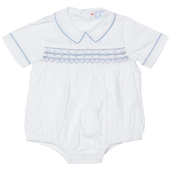 Tilly Pale Blue Smocked Romper - Cou Cou Baby