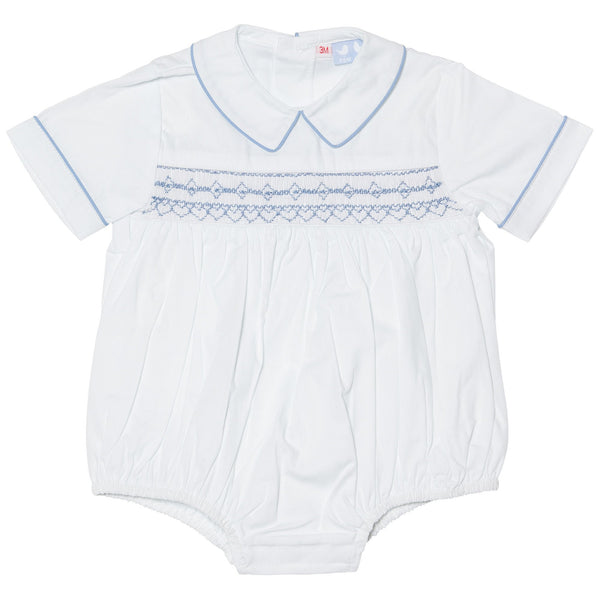 Tilly Pale Blue Smocked Romper - Cou Cou Baby
