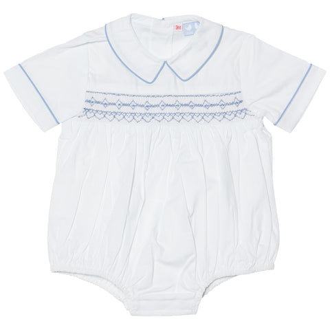 Tilly Pale Blue Smocked Romper - Cou Cou Baby