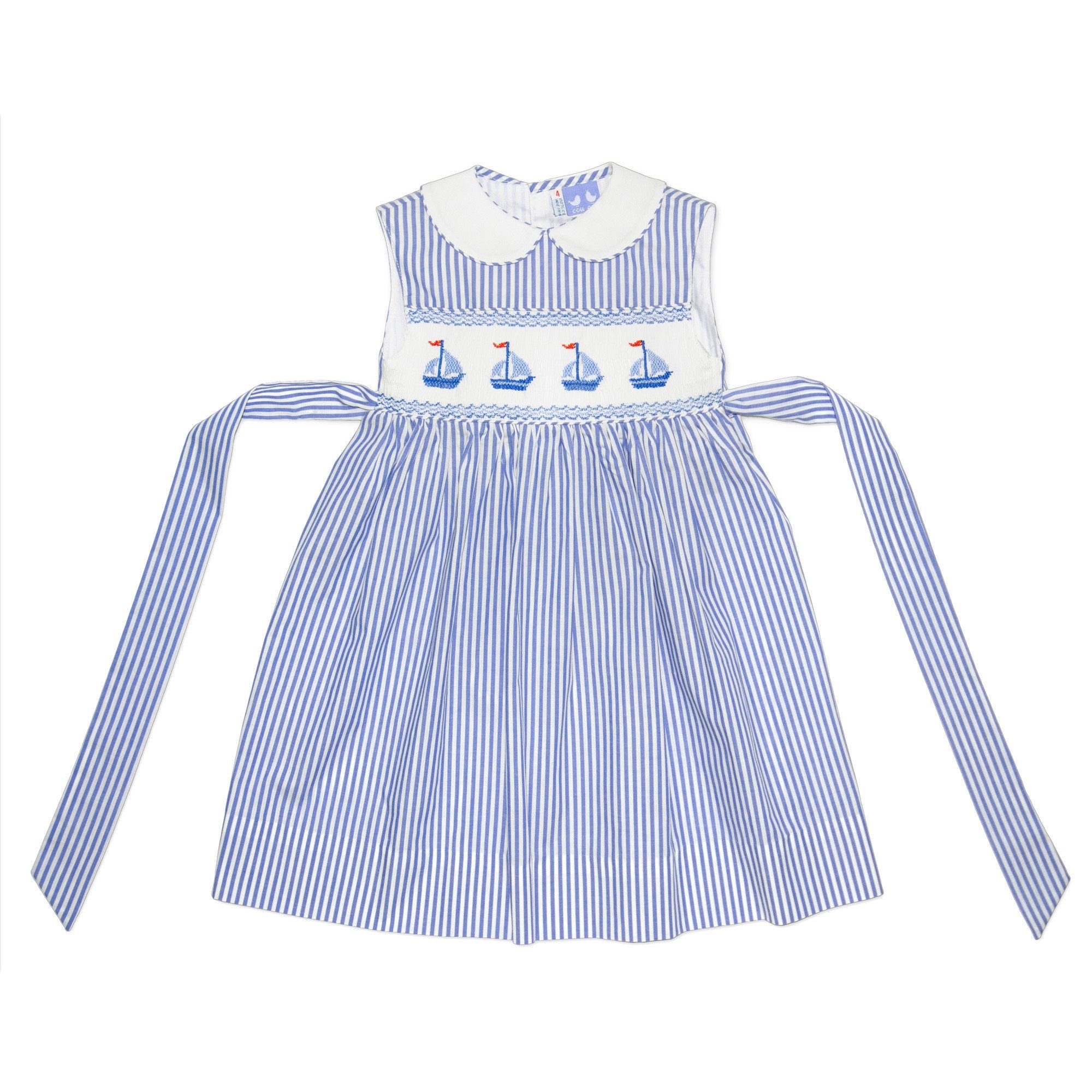 Bella Pin Stripe Sailboat Smock Dress - Cou Cou Baby