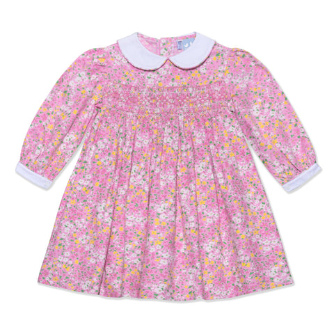 Grace Pink Floral Corduroy Smock Dress - Cou Cou Baby