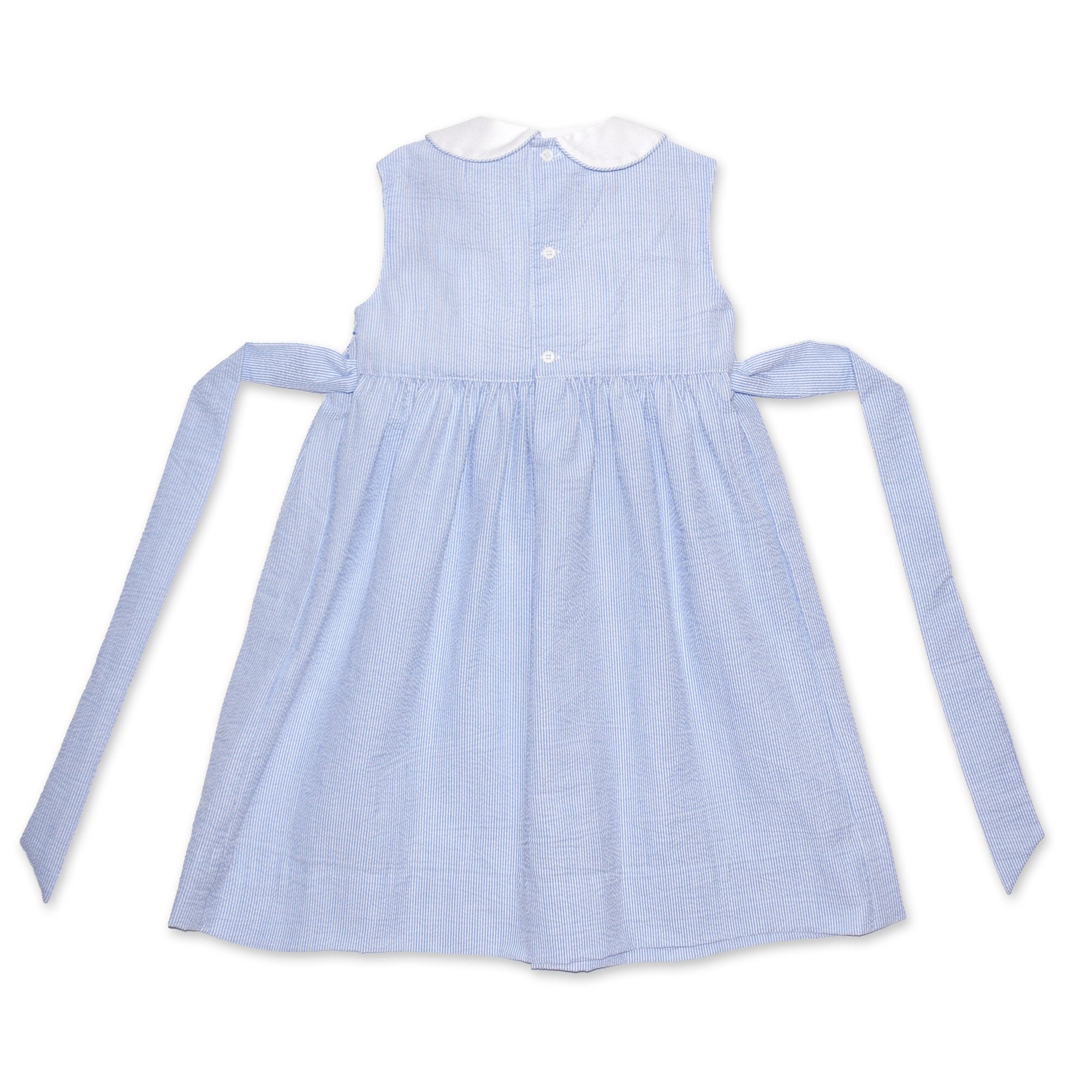Bella Pale Blue And White Pin Stripe Smock Dress - Cou Cou Baby