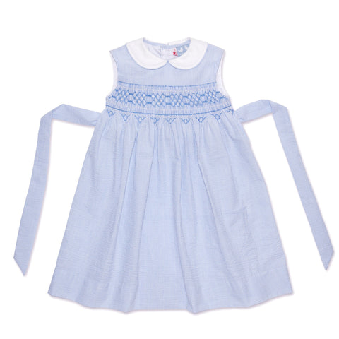 Bella Pale Blue And White Pin Stripe Smock Dress - Cou Cou Baby