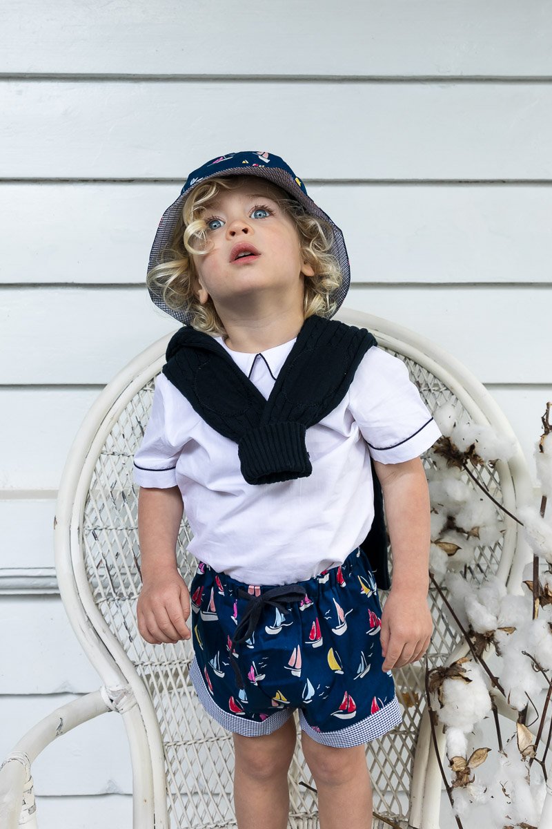 Boys Navy Yacht Print Hat - Cou Cou Baby