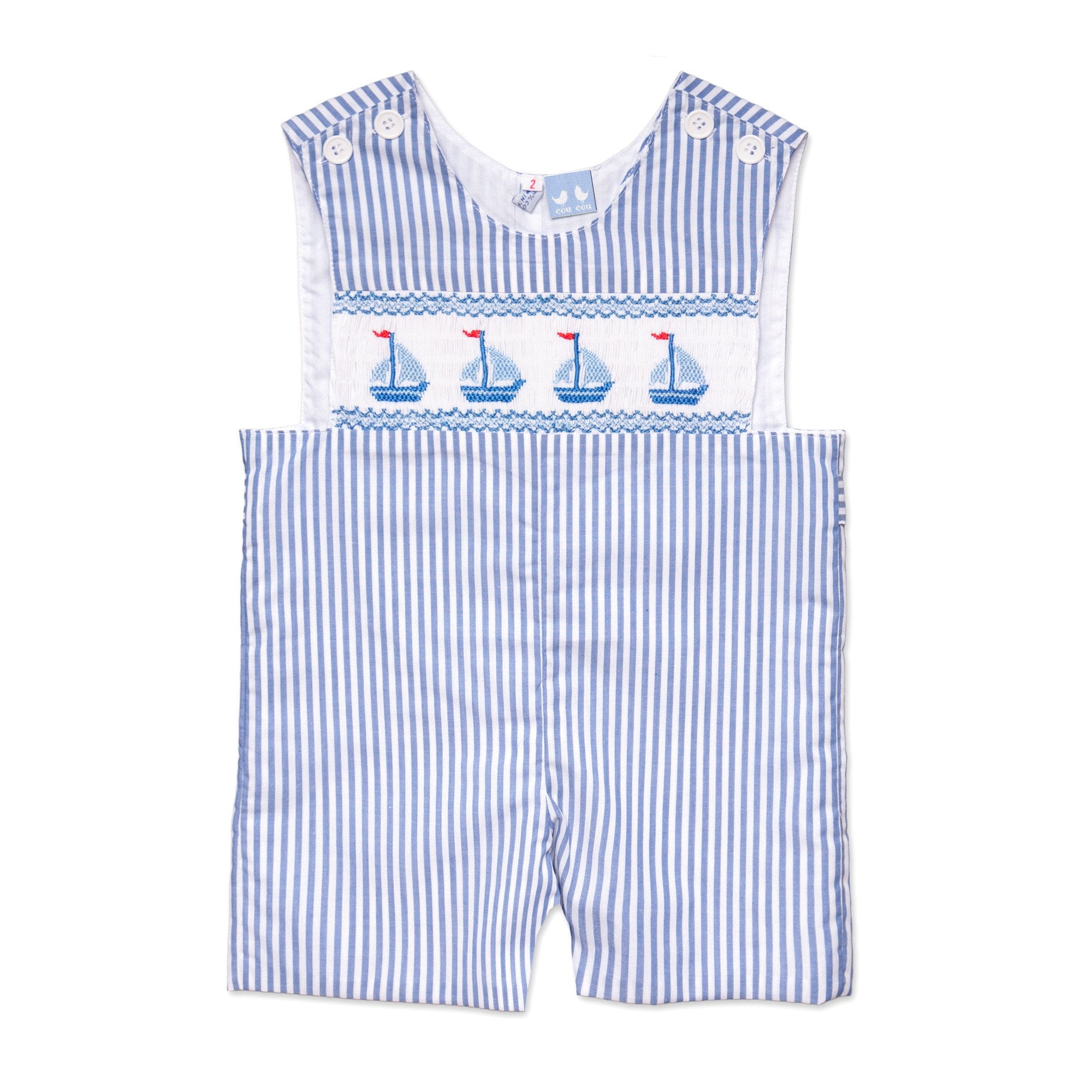 Mac Blue And White Stripe Sailboat Overalls - Cou Cou Baby
