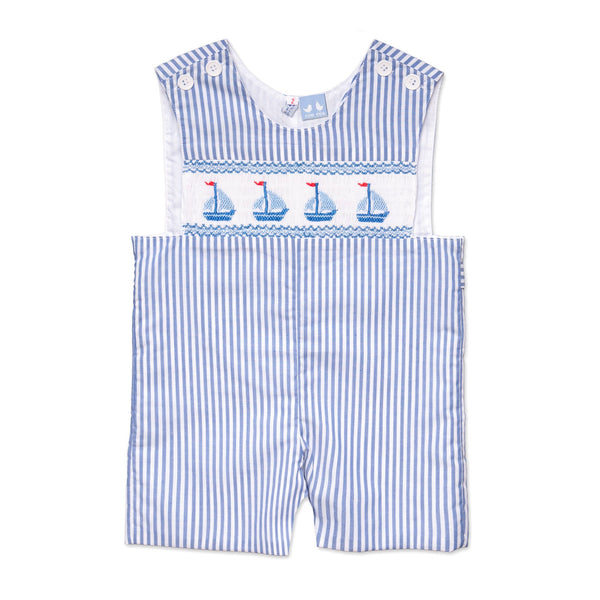 Mac Blue And White Stripe Sailboat Overalls - Cou Cou Baby