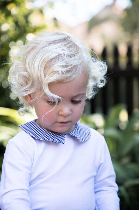 Boys Long Sleeve Navy Gingham Collared Romper - Cou Cou Baby