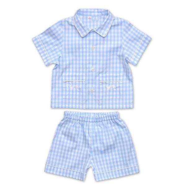 Boys Pale Blue And White Gingham Pyjamas - Cou Cou Baby