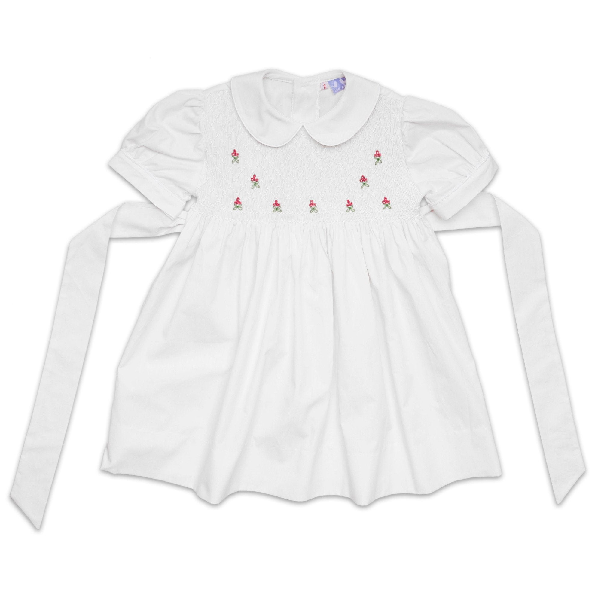 Lulu White Rose Smock Dress - Cou Cou Baby