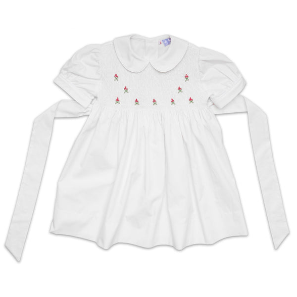 Lulu White Rose Smock Dress - Cou Cou Baby