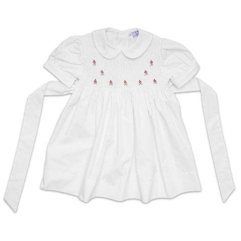 Lulu White Rose Smock Dress - Cou Cou Baby