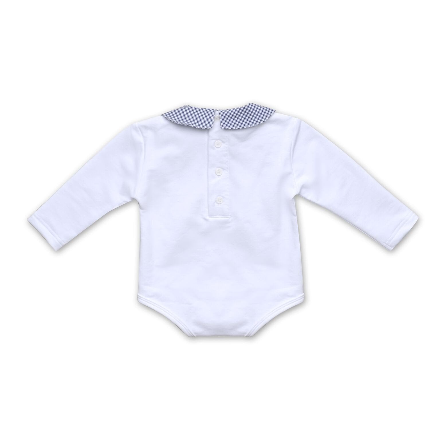 Boys Long Sleeve Navy Gingham Collared Romper - Cou Cou Baby