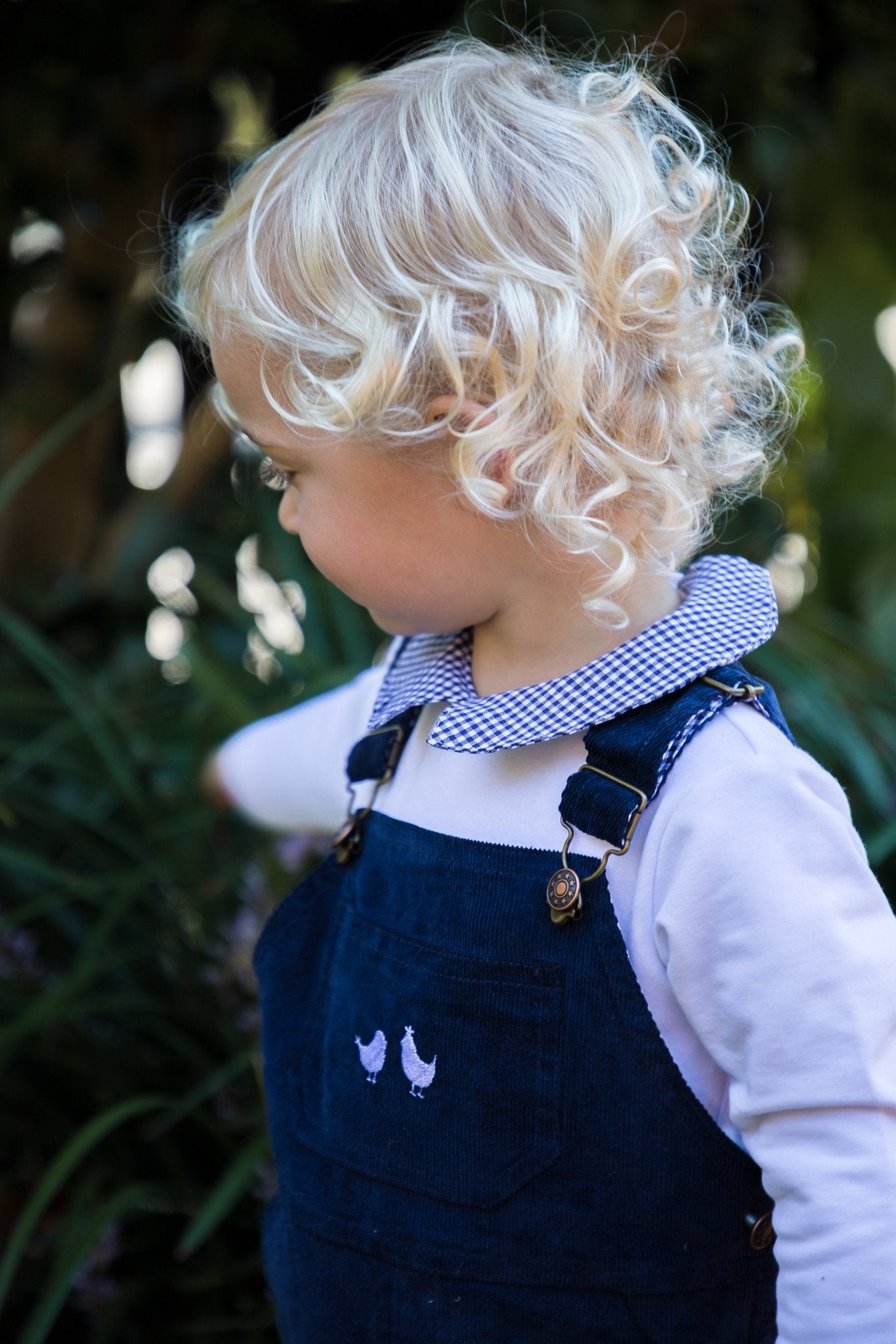 Boys Long Sleeve Navy Gingham Collared Romper - Cou Cou Baby