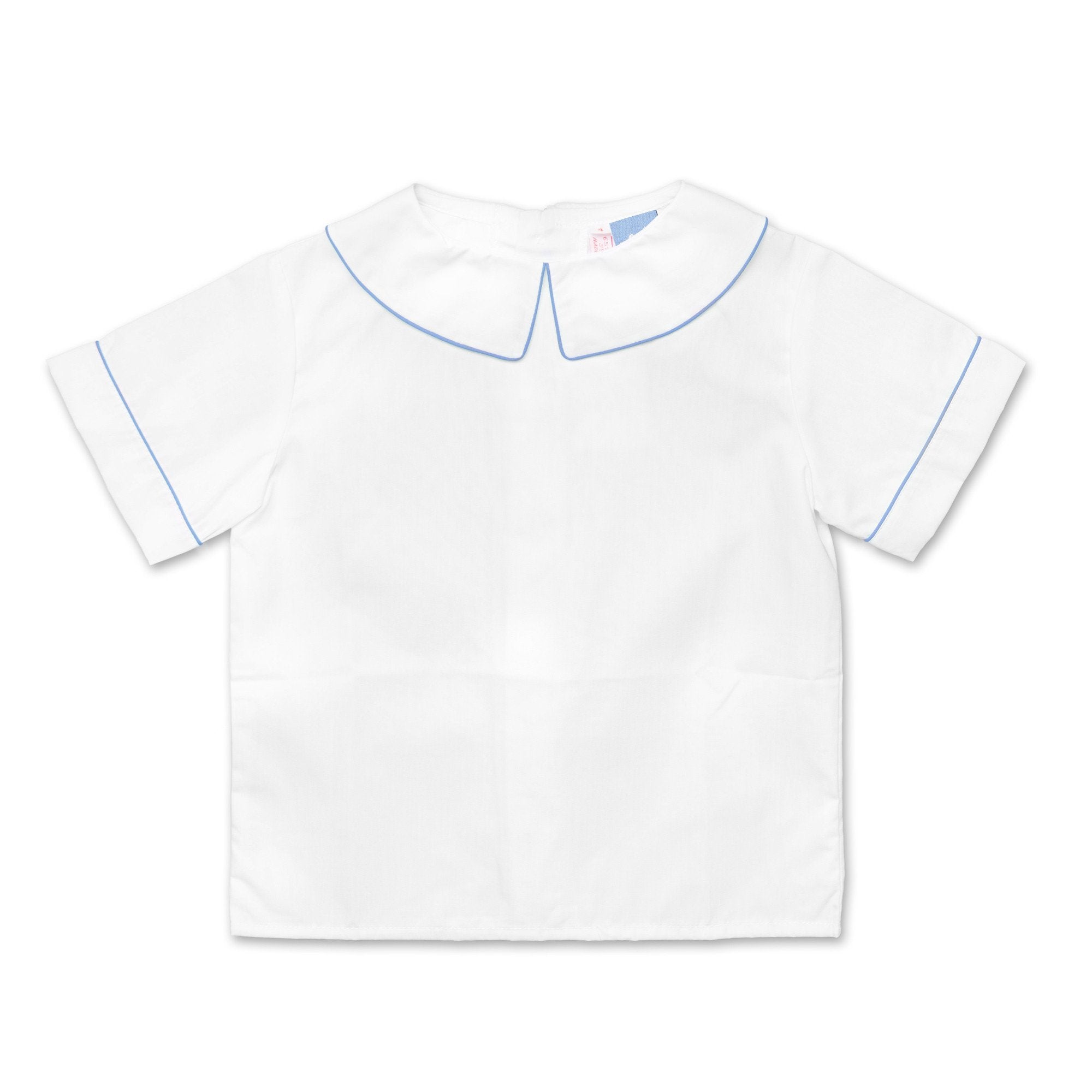 Boys White Collared Shirt With Pale Blue Trim - Cou Cou Baby