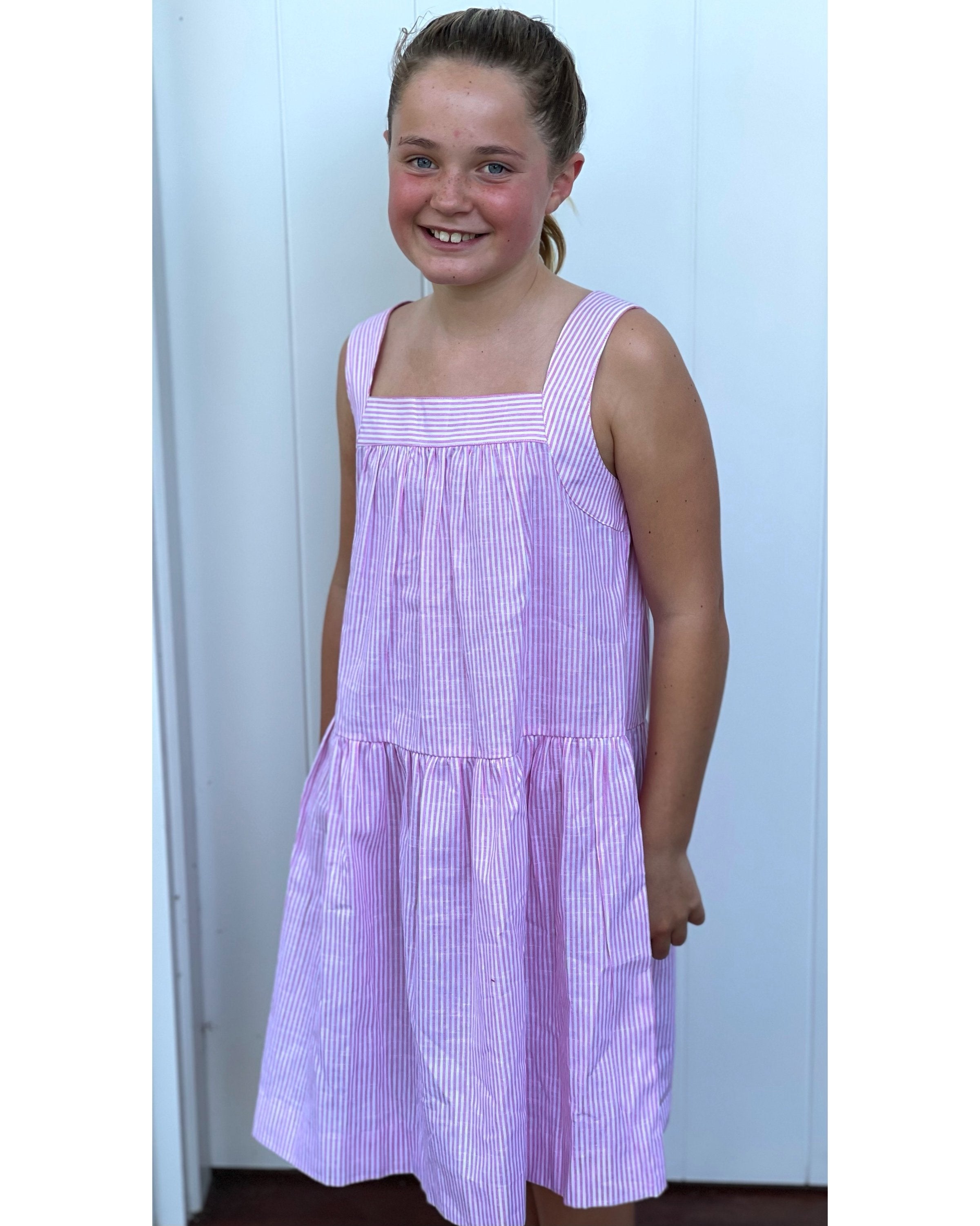 Camilla Dress In Pale Pink And White Stripe - Cou Cou Baby