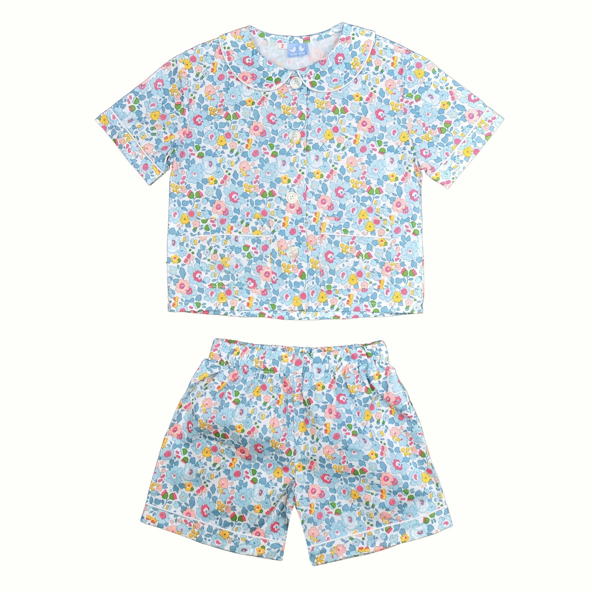 Girls Pale Blue Liberty Print Short Pyjamas - Cou Cou Baby