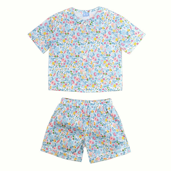 Girls Pale Blue Liberty Print Short Pyjamas - Cou Cou Baby