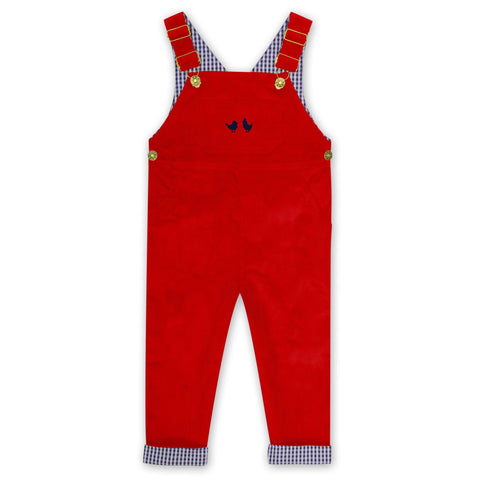 Corduroy Overalls In Red With Navy Birds - Cou Cou Baby