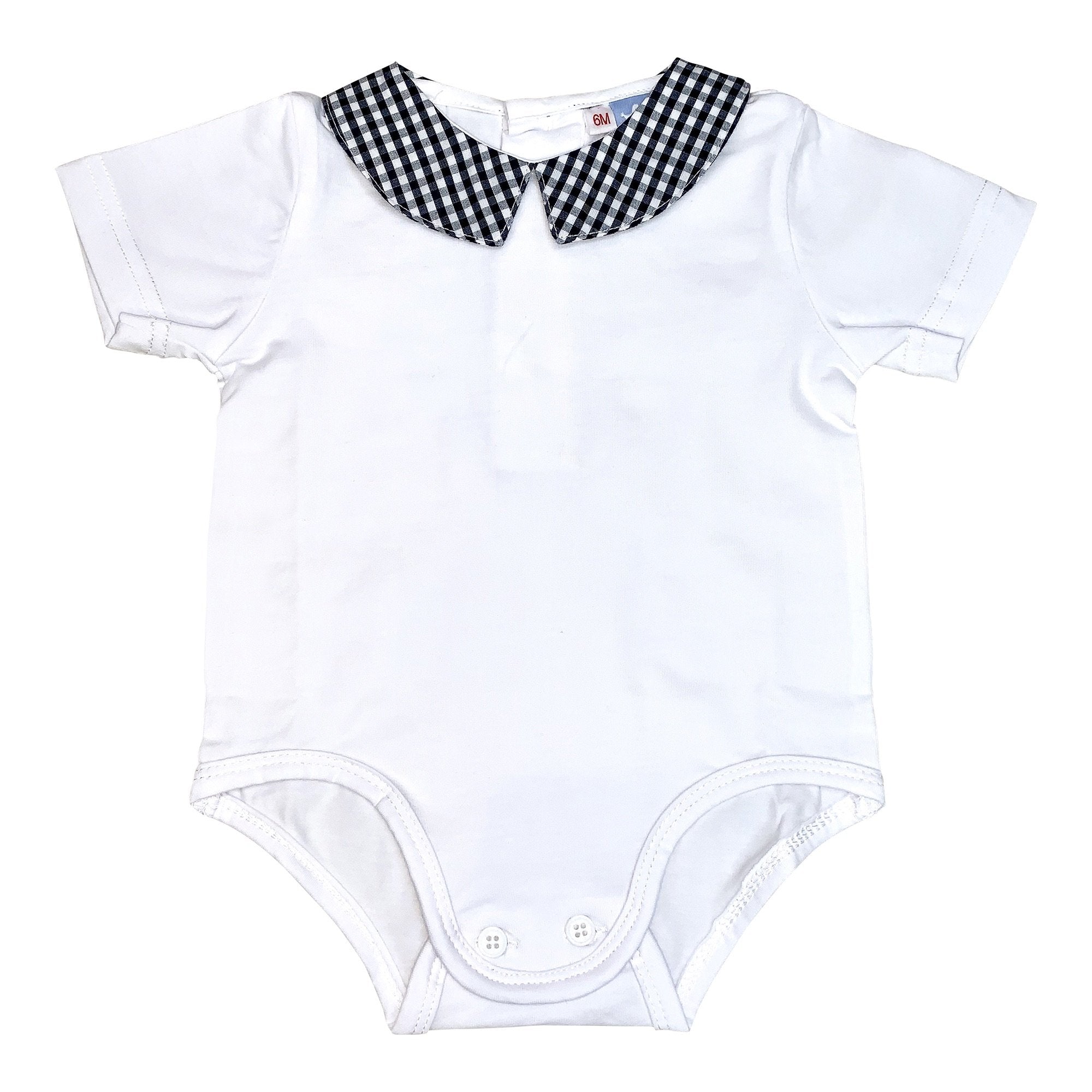 Boys Short Sleeve Navy Gingham Collared Romper - Cou Cou Baby