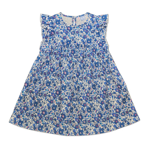 Frill Sleeve Navy And Blue Liberty Print Dress - Cou Cou Baby