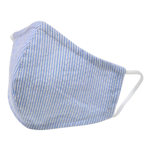 Face Mask In Pale Blue Stripe Seersucker - Cou Cou Baby
