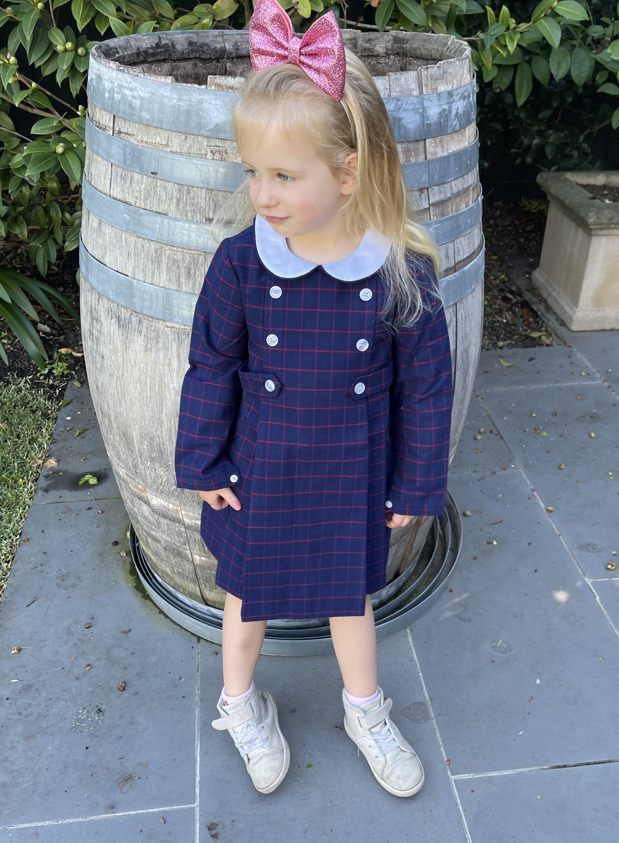 Grace Navy And Red Check Collared Dress - Cou Cou Baby
