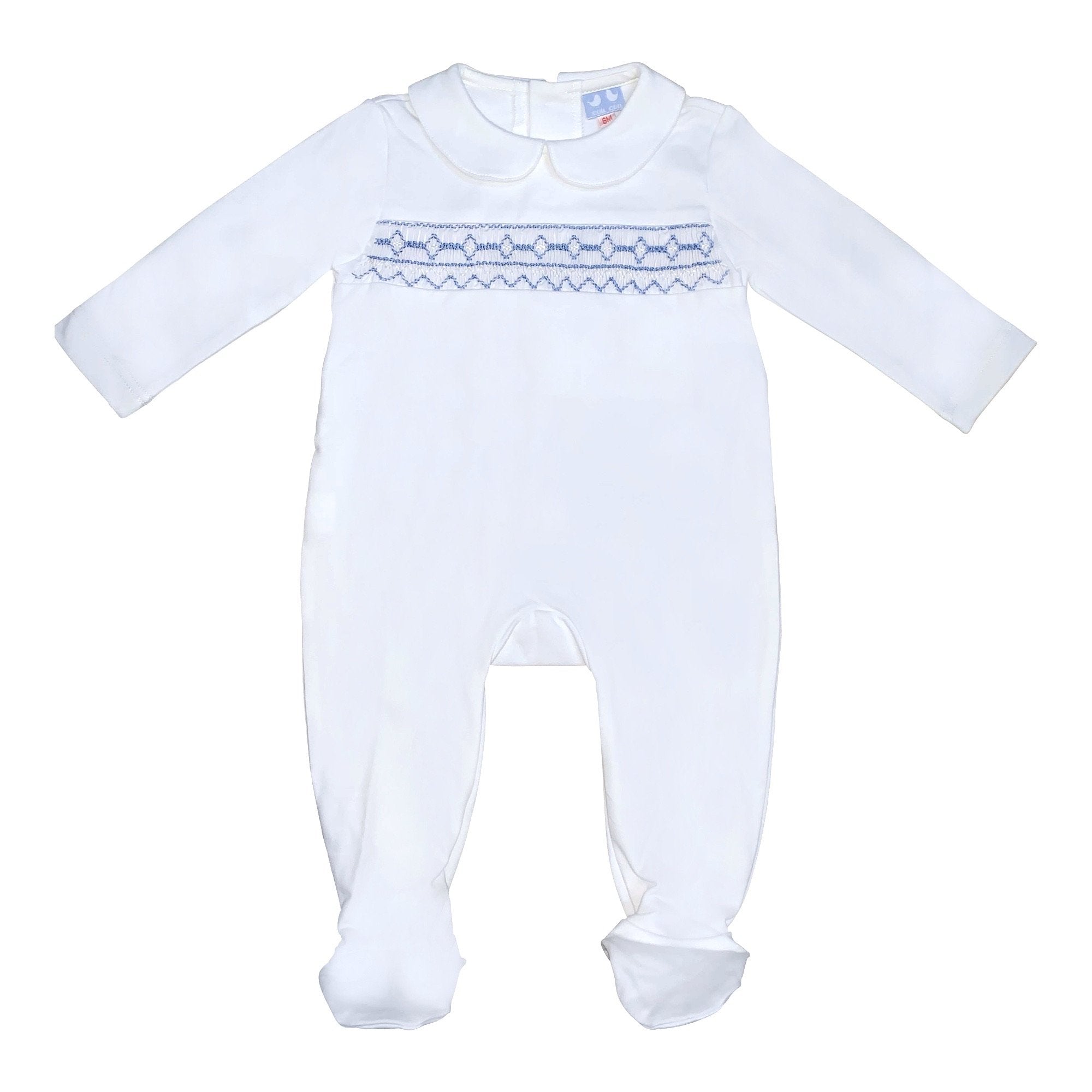 Boys Stretch Cotton Smocked Romper - Cou Cou Baby