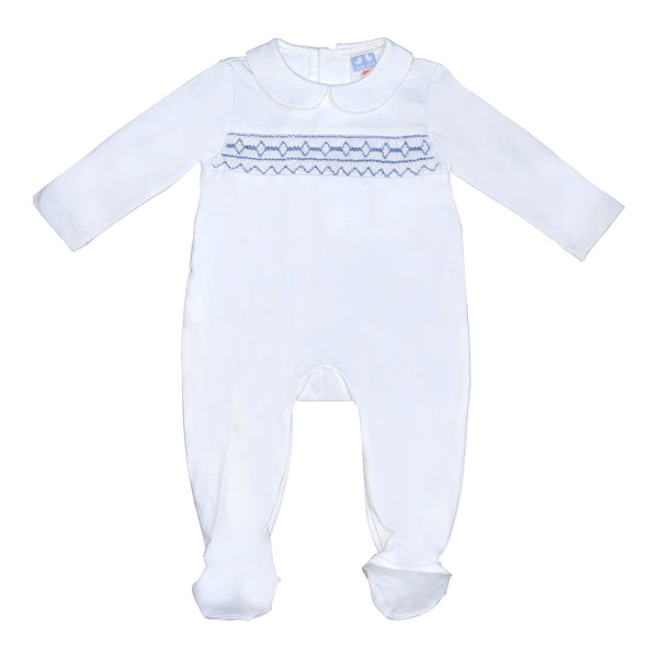 Boys Stretch Cotton Smocked Romper - Cou Cou Baby