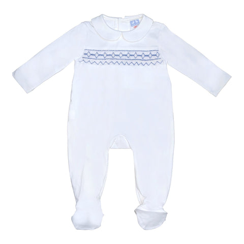 Boys Stretch Cotton Smocked Romper - Cou Cou Baby