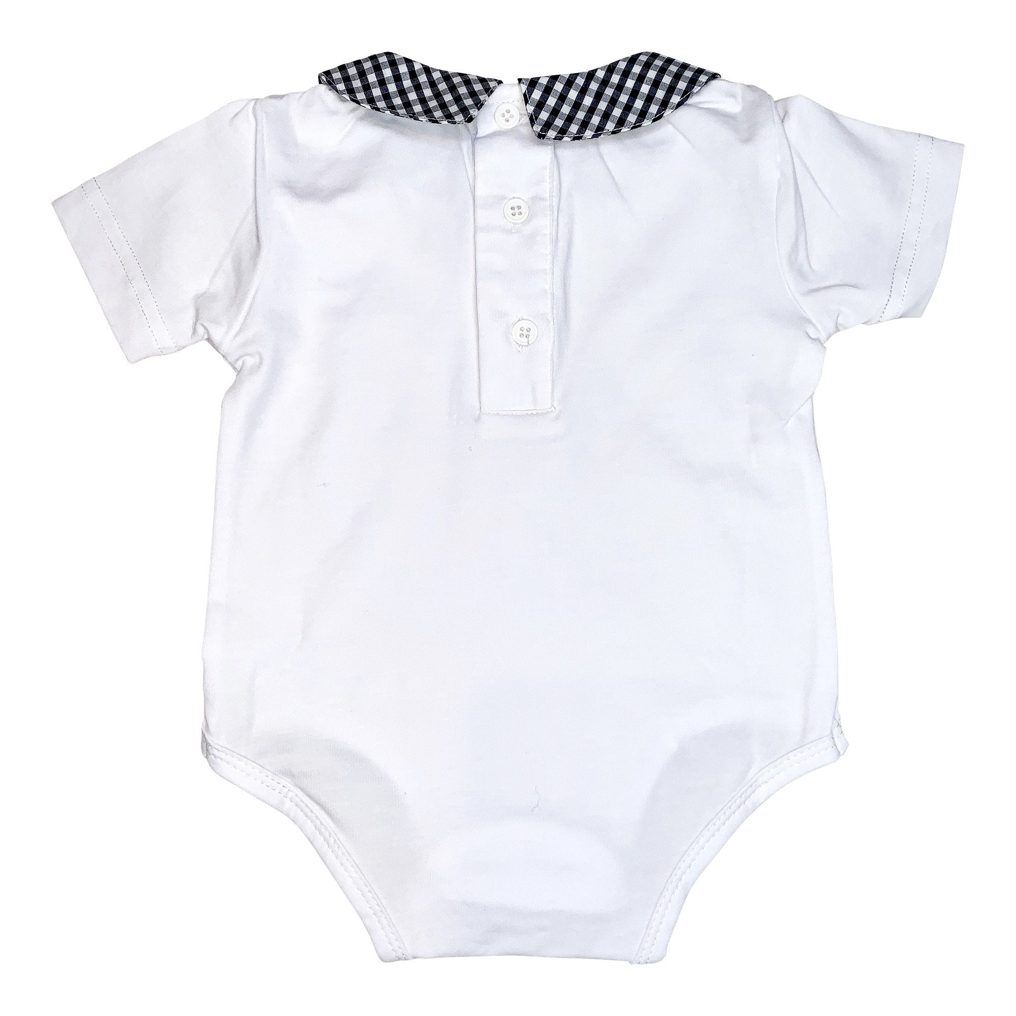 Boys Short Sleeve Navy Gingham Collared Romper - Cou Cou Baby