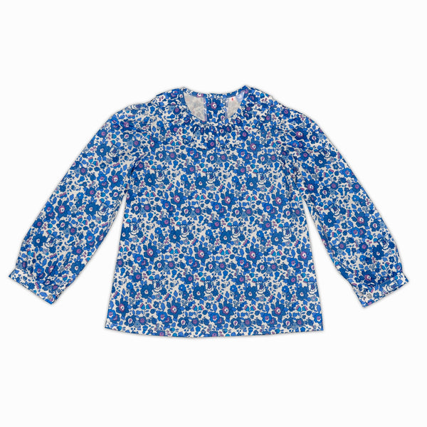 Frill Collared Shirt In Navy Liberty Print - Cou Cou Baby