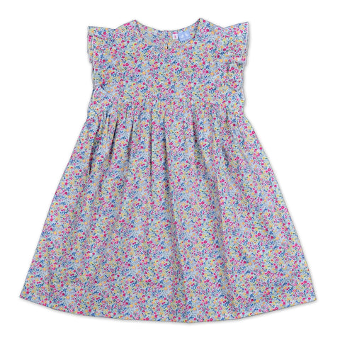 Frill Sleeve Dress In Blue Floral - Cou Cou Baby