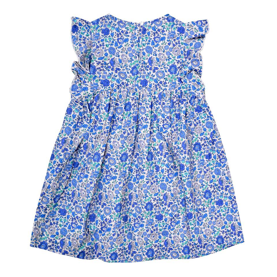 Frill Sleeve Liberty Print Dress In Blue - Cou Cou Baby