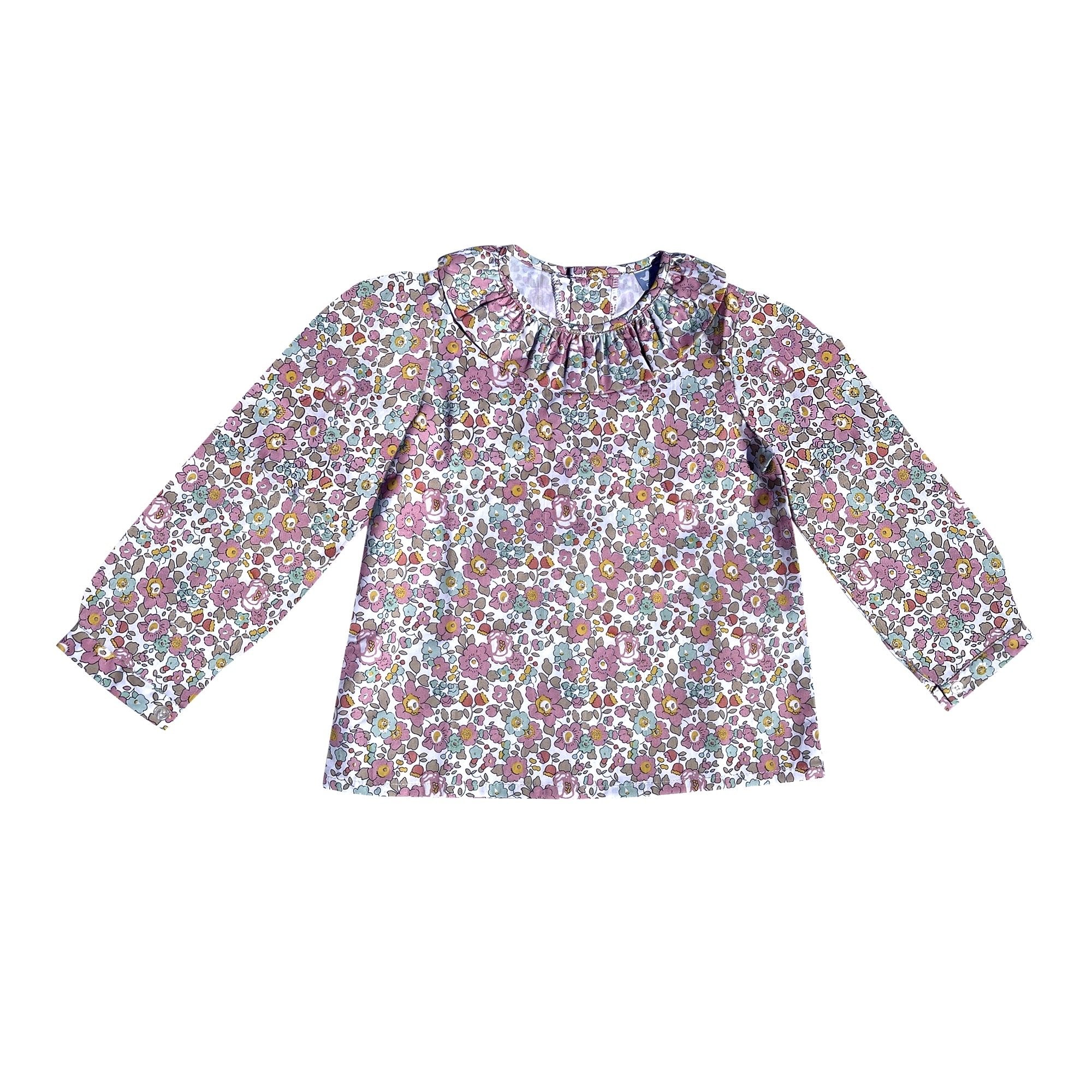 Frill Collared Shirt In Pink Liberty Print - Cou Cou Baby