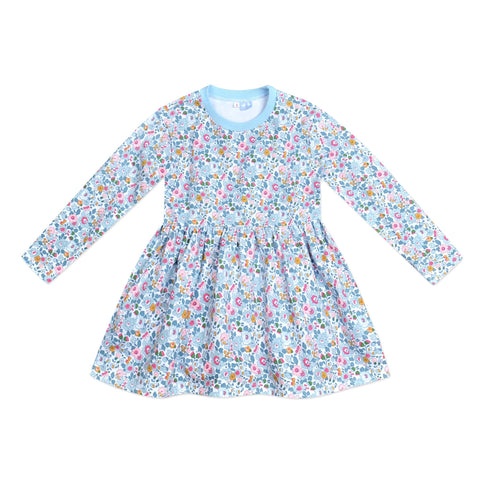Bessie Pale Blue Liberty Print Sweat Dress - Cou Cou Baby