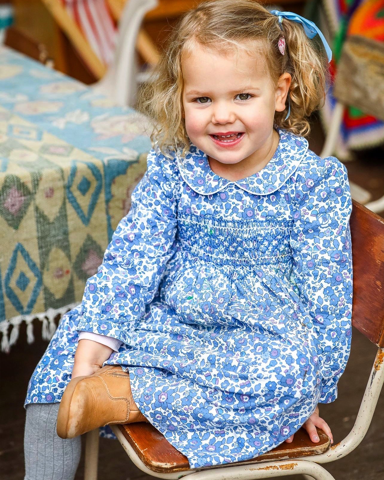 Chloe Navy And Blue Liberty Print Smock Dress - Cou Cou Baby