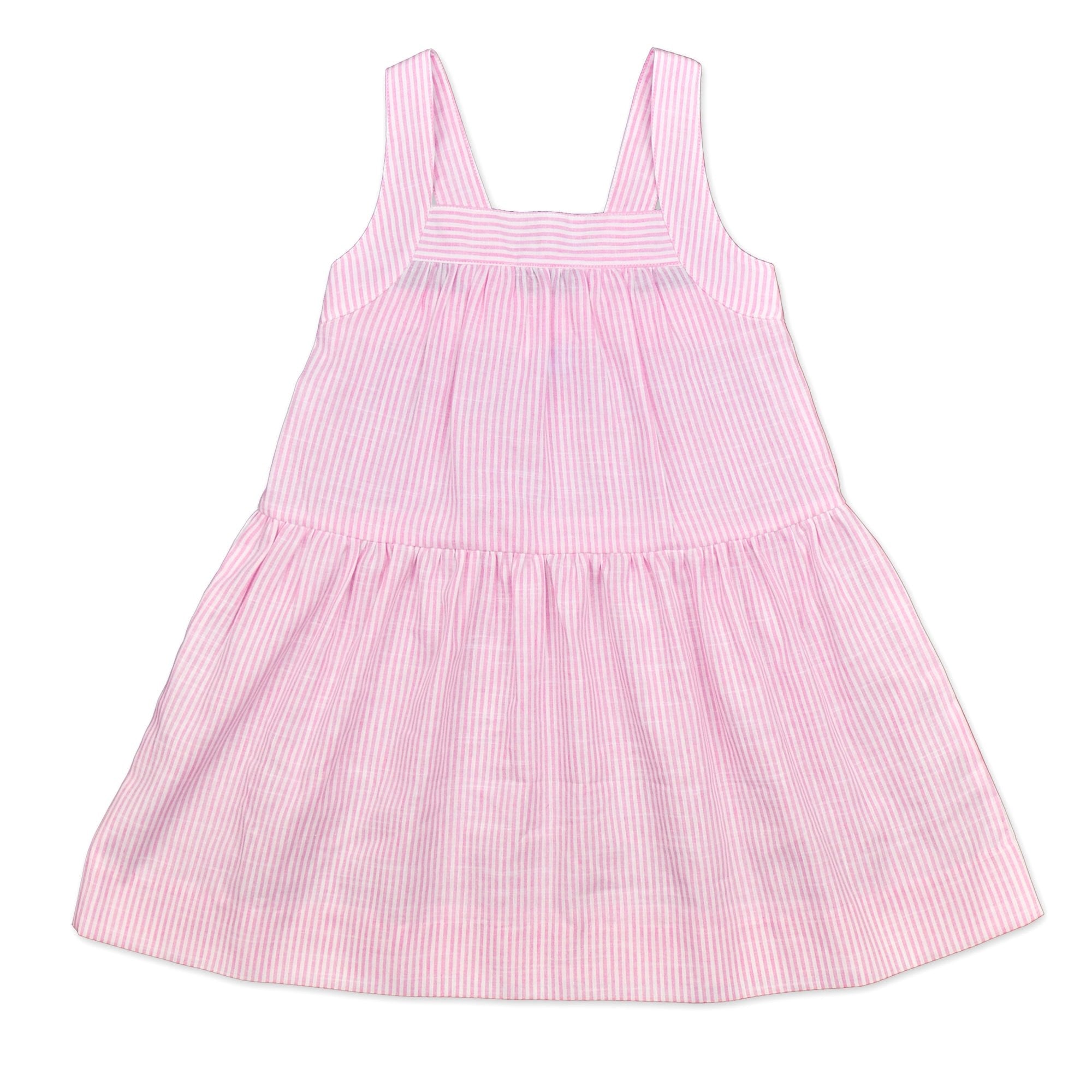 Camilla Dress In Pale Pink And White Stripe - Cou Cou Baby