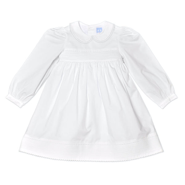 Pleated Long Sleeve Dress In White - Cou Cou Baby