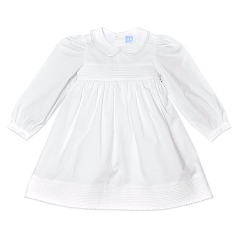 Pleated Long Sleeve Dress In White - Cou Cou Baby