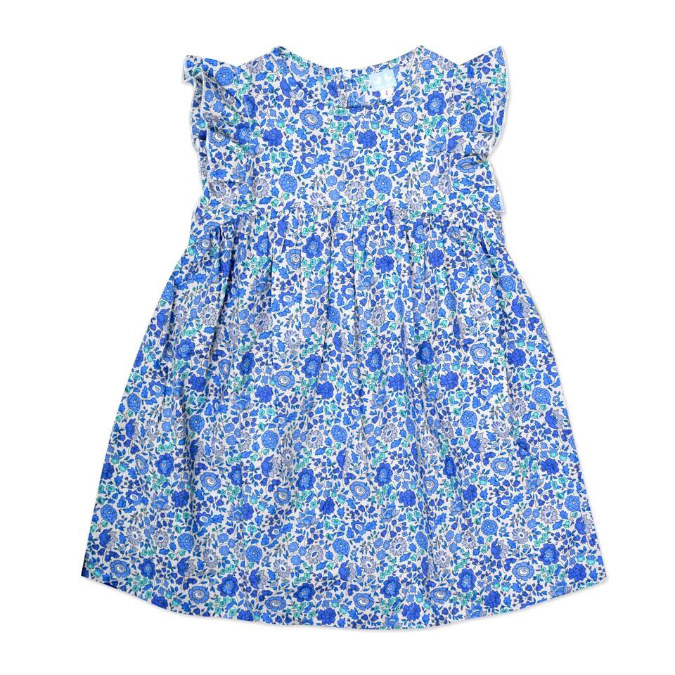 Frill Sleeve Liberty Print Dress In Blue - Cou Cou Baby