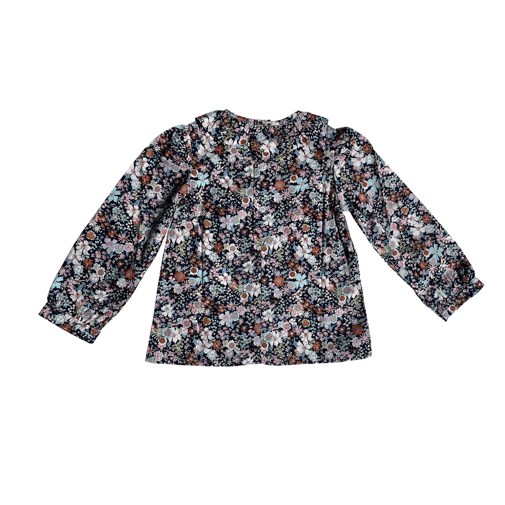 Frill Collared Shirt In Navy Floral - Cou Cou Baby